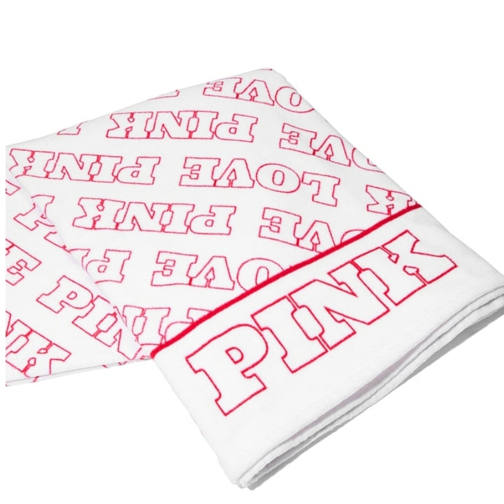 PINK White & Red Logo Beach Towel